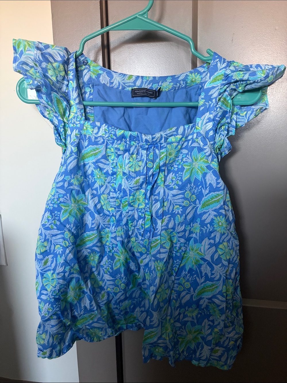Vineyard Vines Blue Green Floral Ruffle-Sleeve Camisole